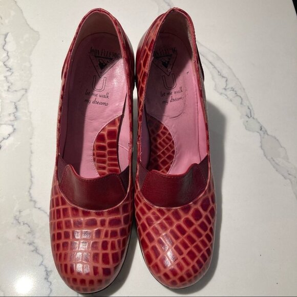 JOHN FLUEVOG Sz  9 Let Me Walk My Dreams Croc Skin Design U Shaped Heel Shoes - Picture 12 of 14